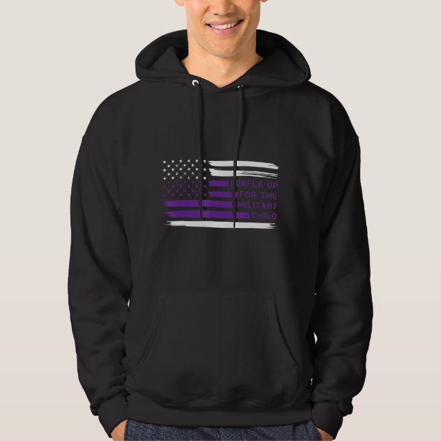 Lila upp militära barn som säger stolt militärkyla hoodie (Framsida)