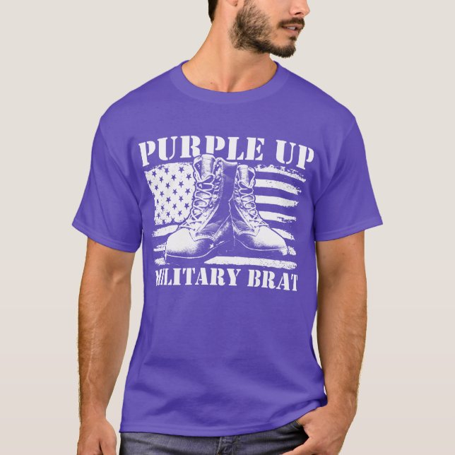 Lila upp militära militärburna barn - månatliga ba t shirt (Framsida)