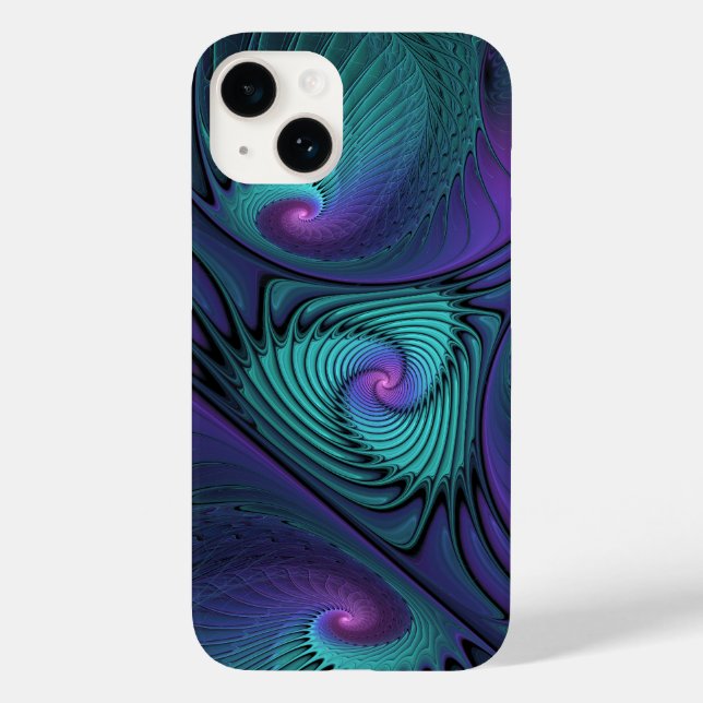 Lila Uppfyller turkos Modern Abstrakt Fractal Art (Baksida)
