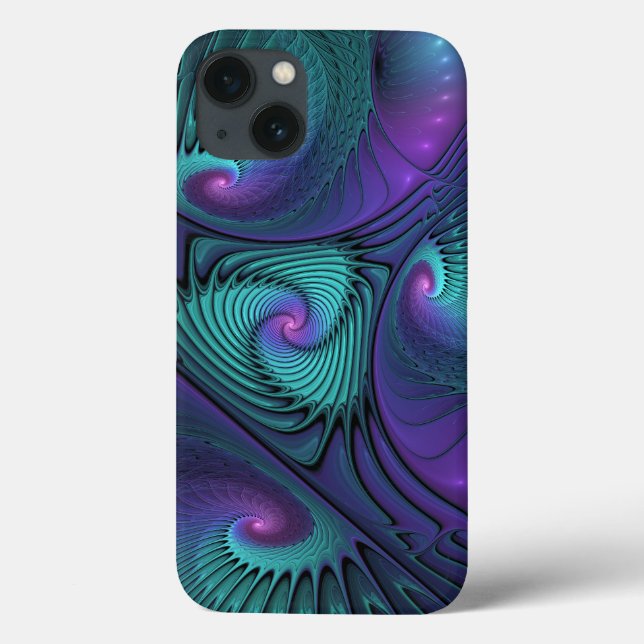 Lila Uppfyller turkos Modern Abstrakt Fractal Art (Baksida)