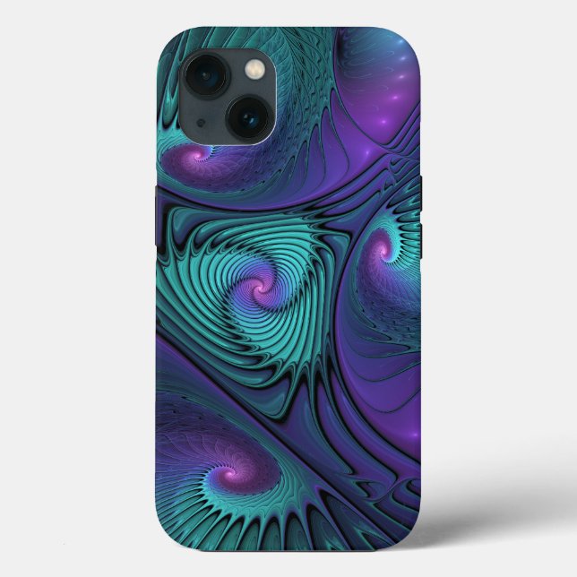 Lila Uppfyller turkos Modern Abstrakt Fractal Art (Baksida)