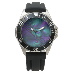 Lila Uppfyller turkos Modern Abstrakt Fractal Art Armbandsur