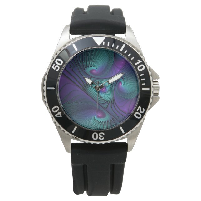 Lila Uppfyller turkos Modern Abstrakt Fractal Art Armbandsur (Framsida)