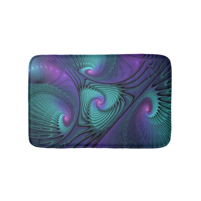Lila Uppfyller turkos Modern Abstrakt Fractal Art Badrumsmatta (Framsidan)