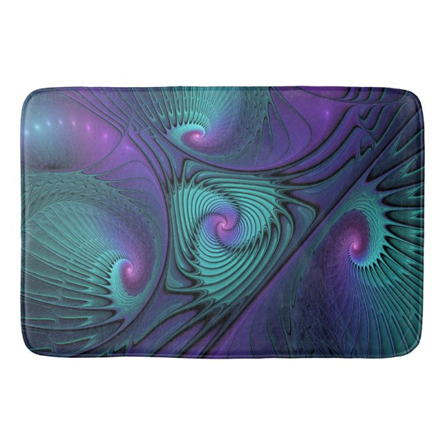 Lila Uppfyller turkos Modern Abstrakt Fractal Art Badrumsmatta (Framsidan)