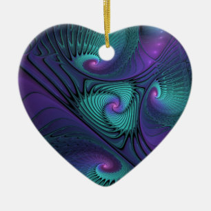 Lila Uppfyller turkos Modern Abstrakt Fractal Art Julgransprydnad Keramik