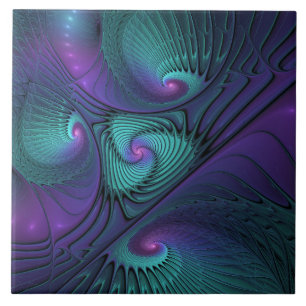 Lila Uppfyller turkos Modern Abstrakt Fractal Art Kakelplatta