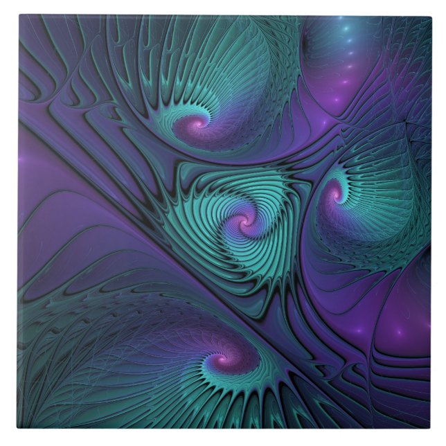 Lila Uppfyller turkos Modern Abstrakt Fractal Art Kakelplatta (Framsidan)
