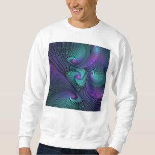 Lila Uppfyller turkos Modern Abstrakt Fractal Art Lång Ärmad Tröja