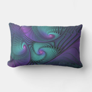Lila Uppfyller turkos Modern Abstrakt Fractal Art Lumbarkudde