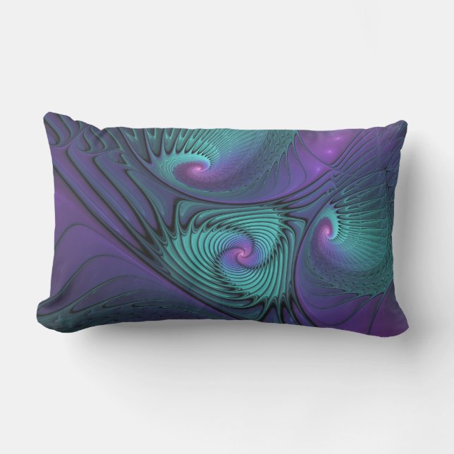 Lila Uppfyller turkos Modern Abstrakt Fractal Art Lumbarkudde (Framsida)