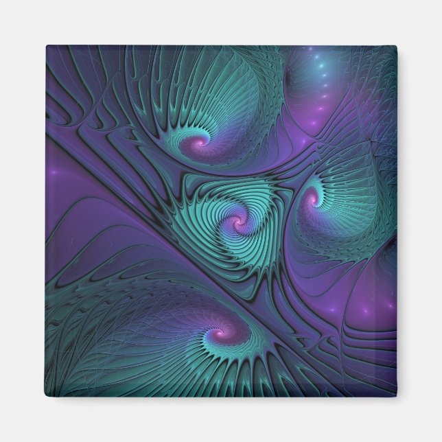Lila Uppfyller turkos Modern Abstrakt Fractal Art Magnet (Framsidan)