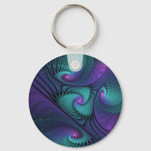 Lila Uppfyller turkos Modern Abstrakt Fractal Art Nyckelring