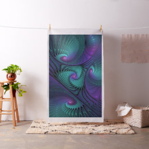 Lila Uppfyller turkos Modern Abstrakt Fractal Art Tyg