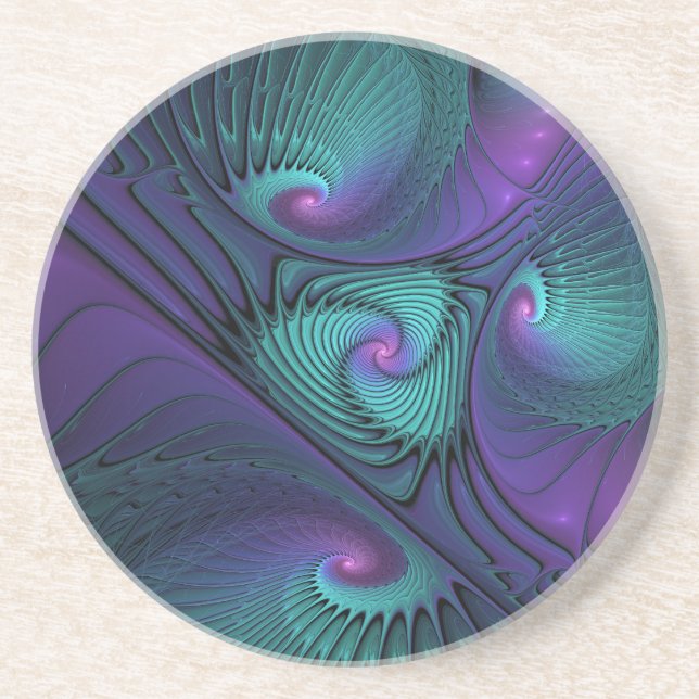 Lila Uppfyller turkos Modern Abstrakt Fractal Art Underlägg (Framsidan)