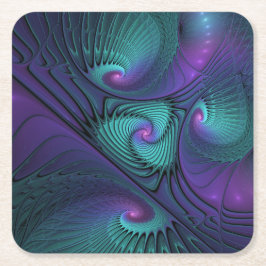 Lila Uppfyller turkos Modern Abstrakt Fractal Art Underlägg Papper Kvadrat