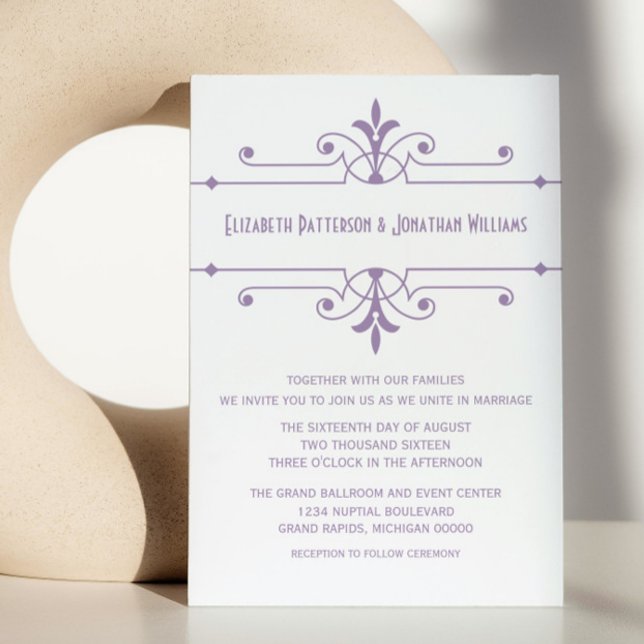 Lila v2 Finare inbjudan till prydnadsbröllop (Purple v2 Fancy Ornamental Wedding Invite)