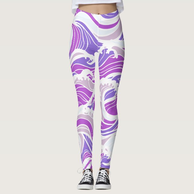 Lila Våg Mönster Leggings (Framsida)