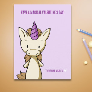 Lila Valentindagen Unicorn Classroom Helg Vykort