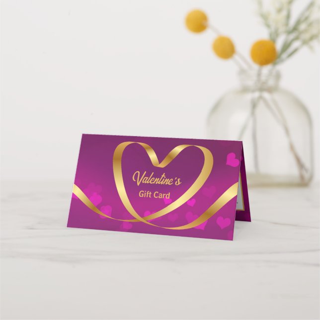 Lila Valentine Day Guld Heart Ribbon Gift Card Placeringskort (Framsida)