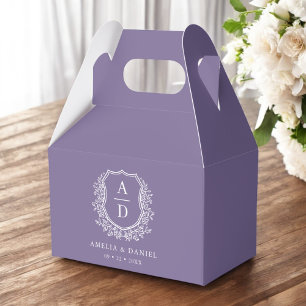 Lila Vapensköld Blommigt Monogram Bröllop Modern Presentaskar