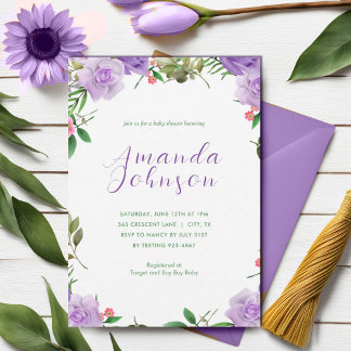 Lila Vår Blommigt Baby Shower Inbjudningar