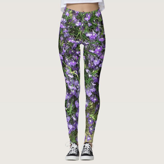 Lila Vår blommor Leggings (Framsida)