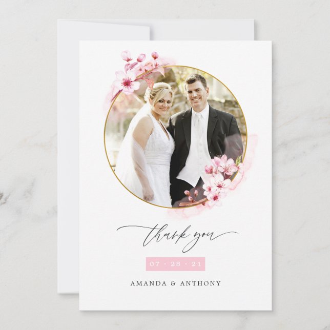 Lila vår körsbärsblom Wedding Foto Tack Kort (Framsida)