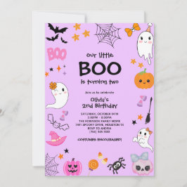 Lila Vår lilla Boo Halloween 2:a födelsedagen Inbjudningar