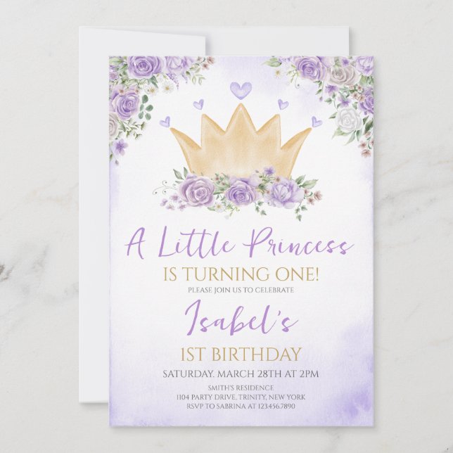 Lila Vår lilla prinsessa Birthday Inbjudningar (Framsida)