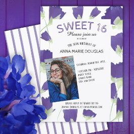 Lila Vår Tulips Blommigt Sweet 16 inbjudningar