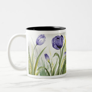 Lila Vår Tulips Två-Tonad Mugg