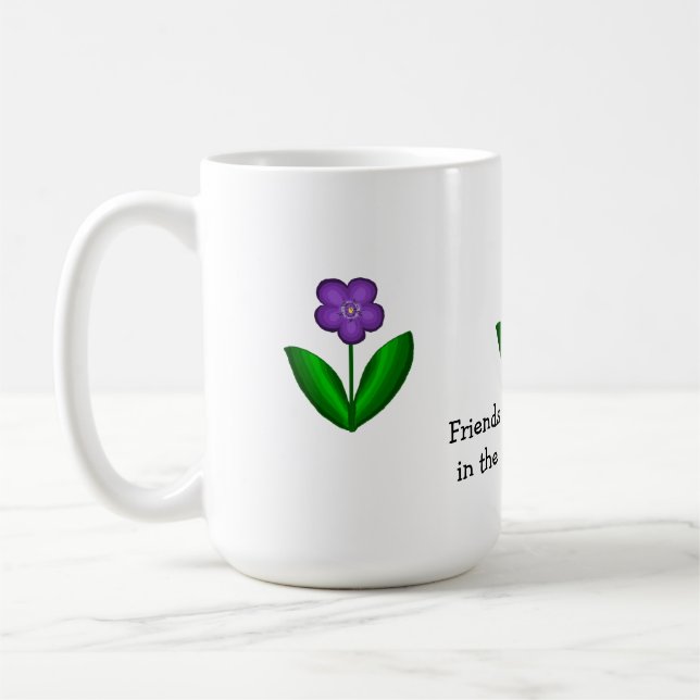 Lila vårblommor med vänskapsmeddelande kaffemugg (Vänster)