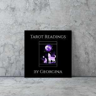 Lila Varg & Måne Tarot Readings Mystical Witchy Fyrkantigt Visitkort