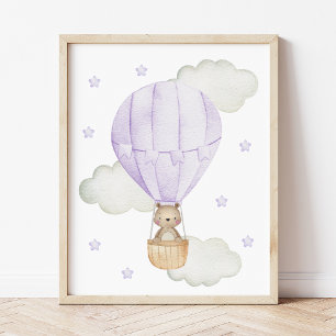 Lila Varm Luft Ballong, Djur, Björn, Stjärnor Poster
