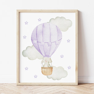 Lila Varm Luftsballong, Djur, Elefant, Stjärnor Poster