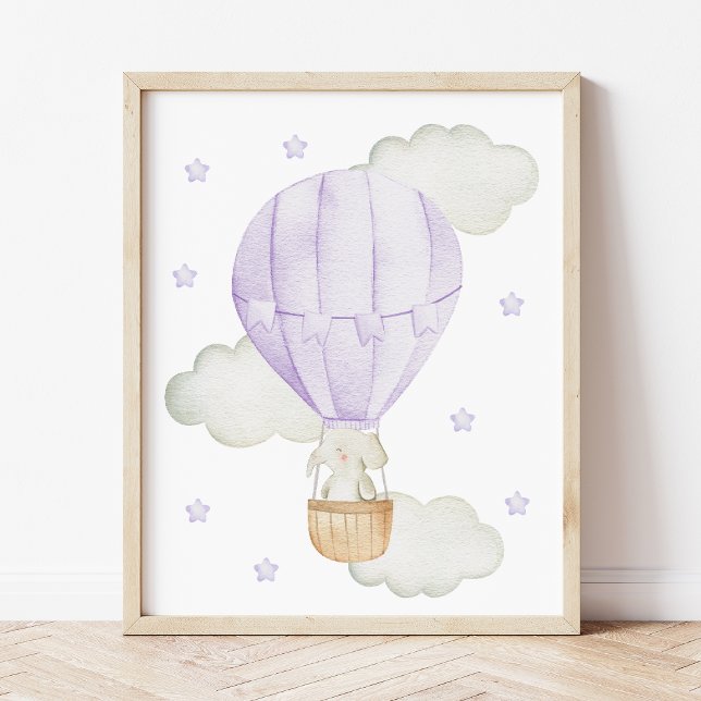 Lila varmluftsballong, djur, elefant, stjärnor poster (Skapare uppladdad)