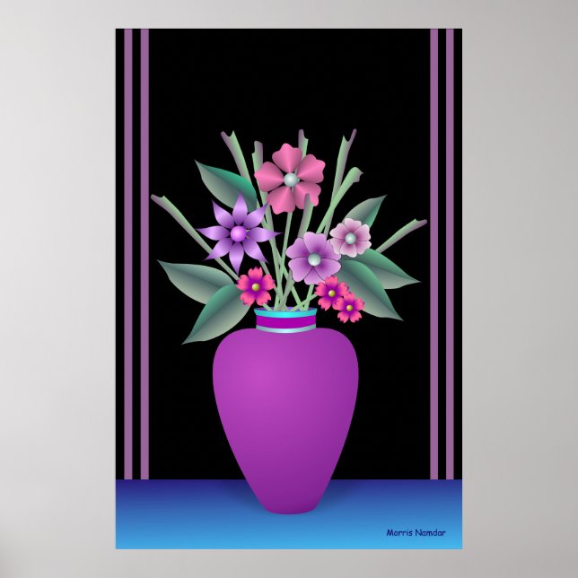 Lila Vas med färgade blommor Poster (Framsidan)