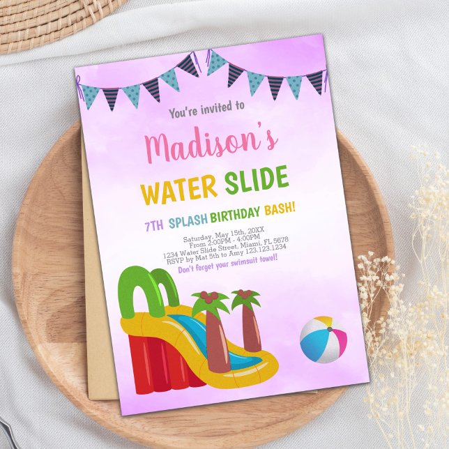 Lila Vatten-bildinbjudan Inbjudningar (Purple Water Slide Invitations)