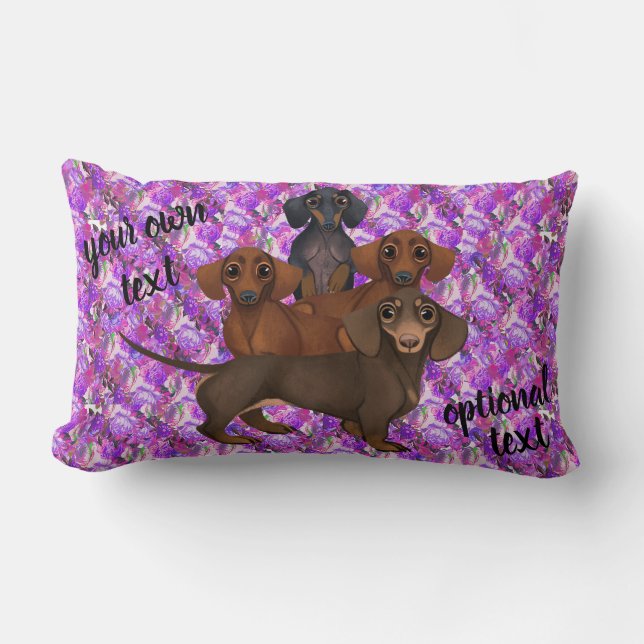 Lila Vatten Färg Blommigt Dachshund Pillow Lumbarkudde (Framsida)