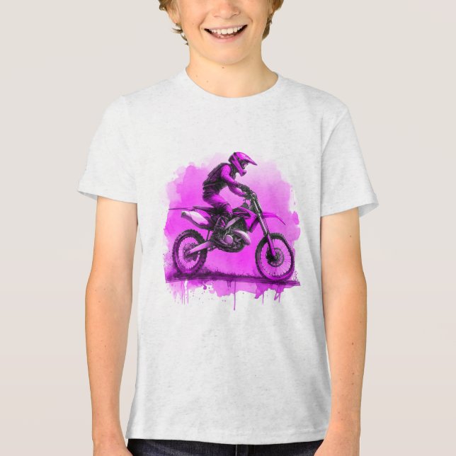 Lila Vatten Färg Dirt Bike T Shirt (Framsida)