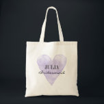 Lila vatten färg,, tote bags tygkasse<br><div class="desc">Klassy lavender lila vattenfärgsbridesmaid tote bags. Personlig lilac vatten färg målar kärlek symbolen bridesaid tote bags för lagbrid. Söt vintage ser ut att vara designad med elegant skripttypgrafi och eget namn. Gör en till brudtärna, blomflicka, maid of honor, hedersbetygelse, budens mamma etc. Stam rustik ikon för chic bröllopsfest, brudens sida...</div>