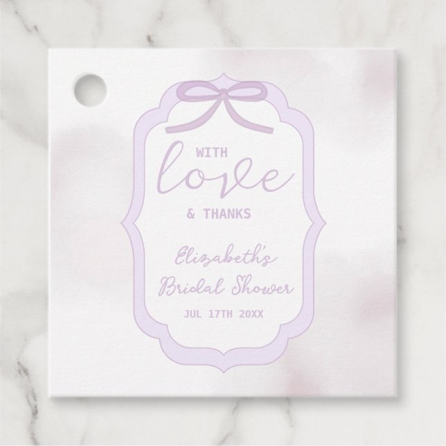 Lila vattenfärg bröllopsfest gåvor etiketter (Framsida)