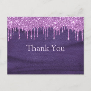 Lila vattenfärg Glitter Typografi Tack Vykort