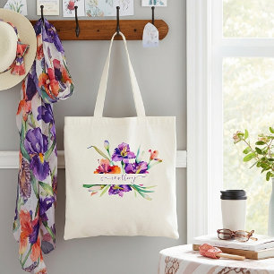 Lila vattenfärg Iris personlig Tote Bag Tygkasse