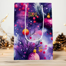 Lila vattenfärg julgransprydnader presentpåse