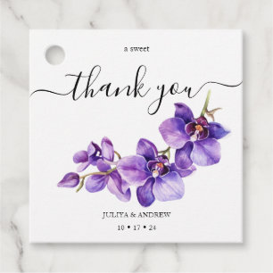 Lila vattenfärg Orchid bröllop Gåvor Etiketter