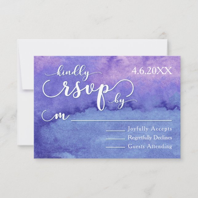 Lila vattenfärg vit typografi bröllop RSVP OSA Kort (Framsida)