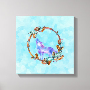 Lila Vattenfärgad Varg med utandning av Boho Canvastryck