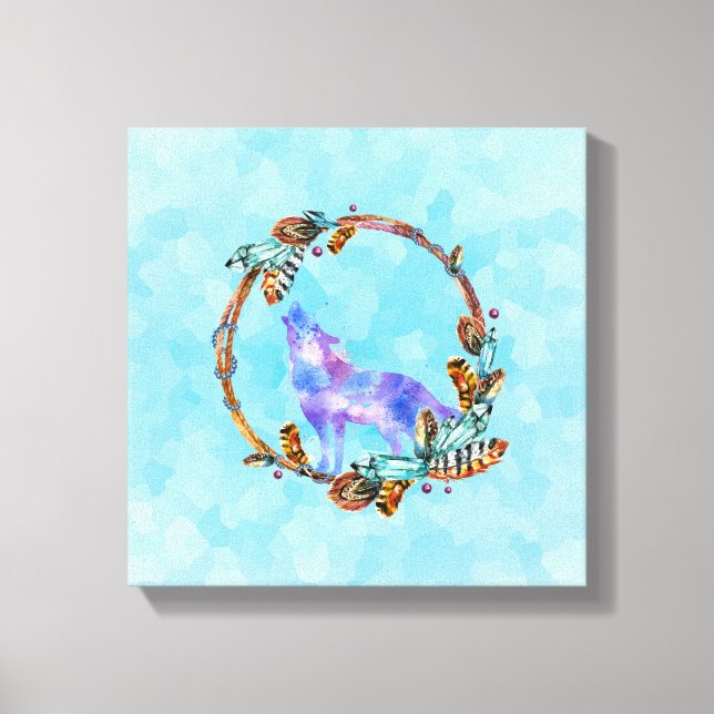 Lila Vattenfärgad Varg med utandning av Boho Canvastryck (Framsida)